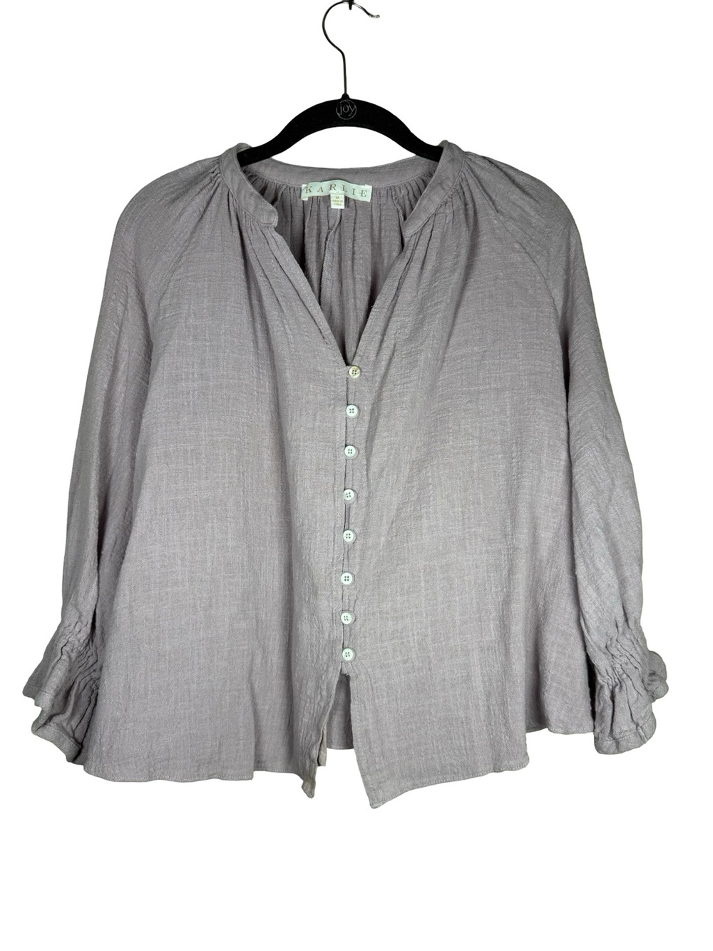 KARLIE Gauze Cotton Button Top in Lilac Sz M